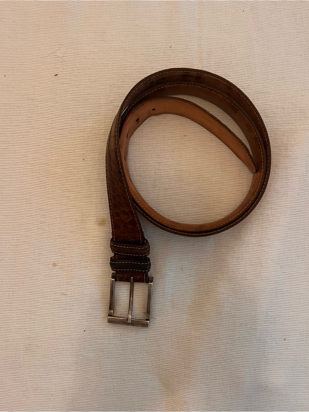 Martin Dingman Brown Crocodile Embossed Leather Belt Size 43.5